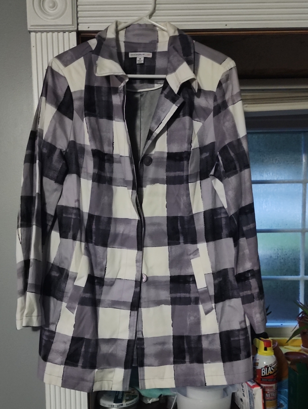 Isaac Mizrahi Lavender & Black Plaid Button Jacket - Picture 1 of 2